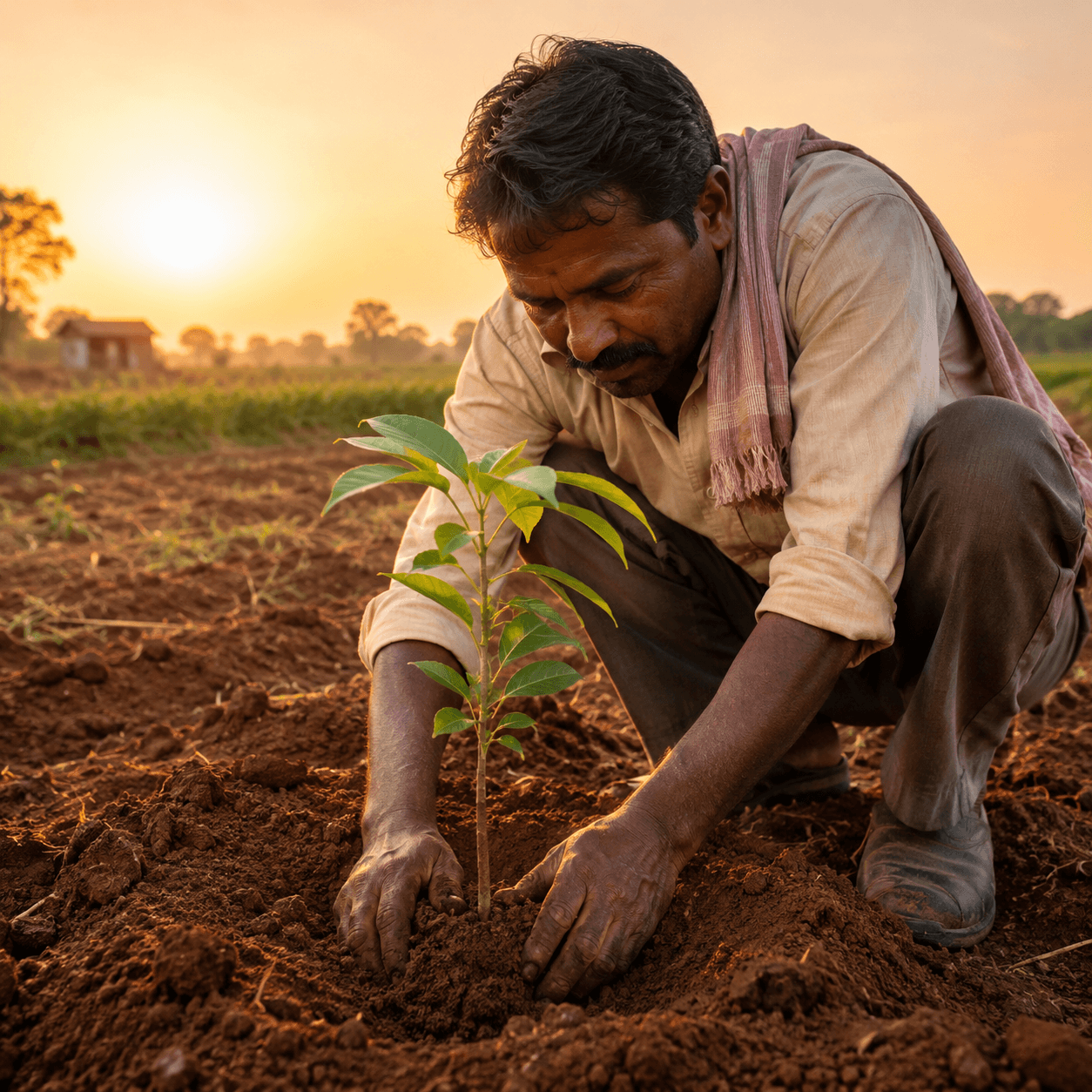 Planting a sapling on the Vanamitra farm